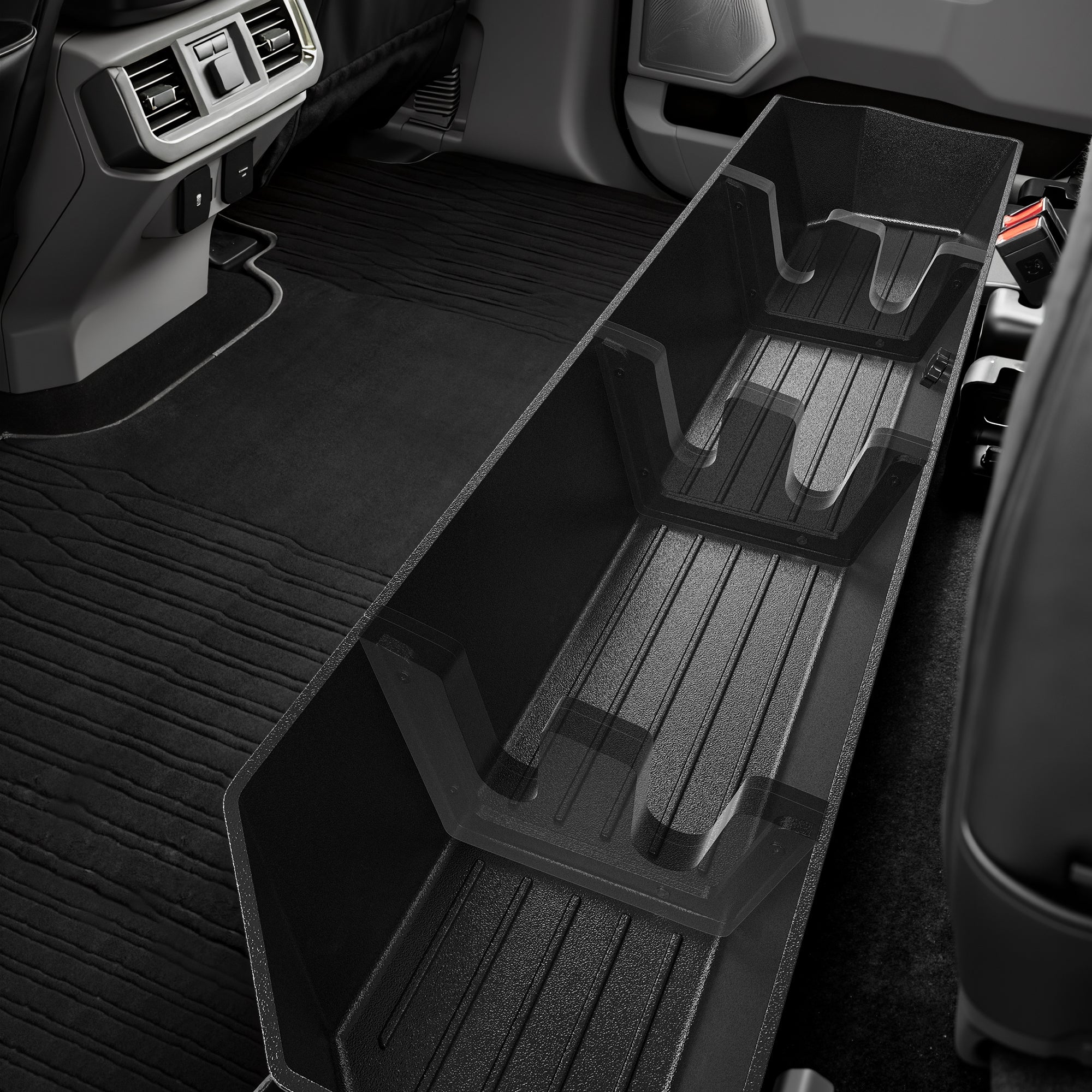 KitsPro Rear Truck Underseat Storage Box, Fit 2017-2025 Ford F-250 F-350 F-350 Super Duty and 2015-2025 Ford F-150 SuperCrew Crew Cab Heavy Duty Rear Under Back Seat Box Organizer, Anti Slip